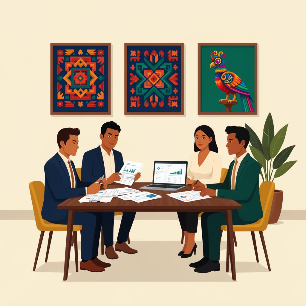 Ilustración de vecinos organizando juntos la administración de su residencial